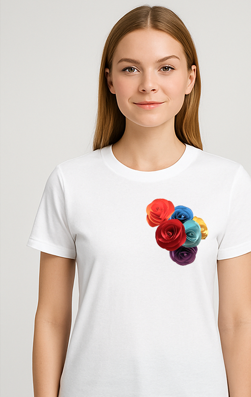 Womens-B&c-T-shirt-Paper-Roses-White 14