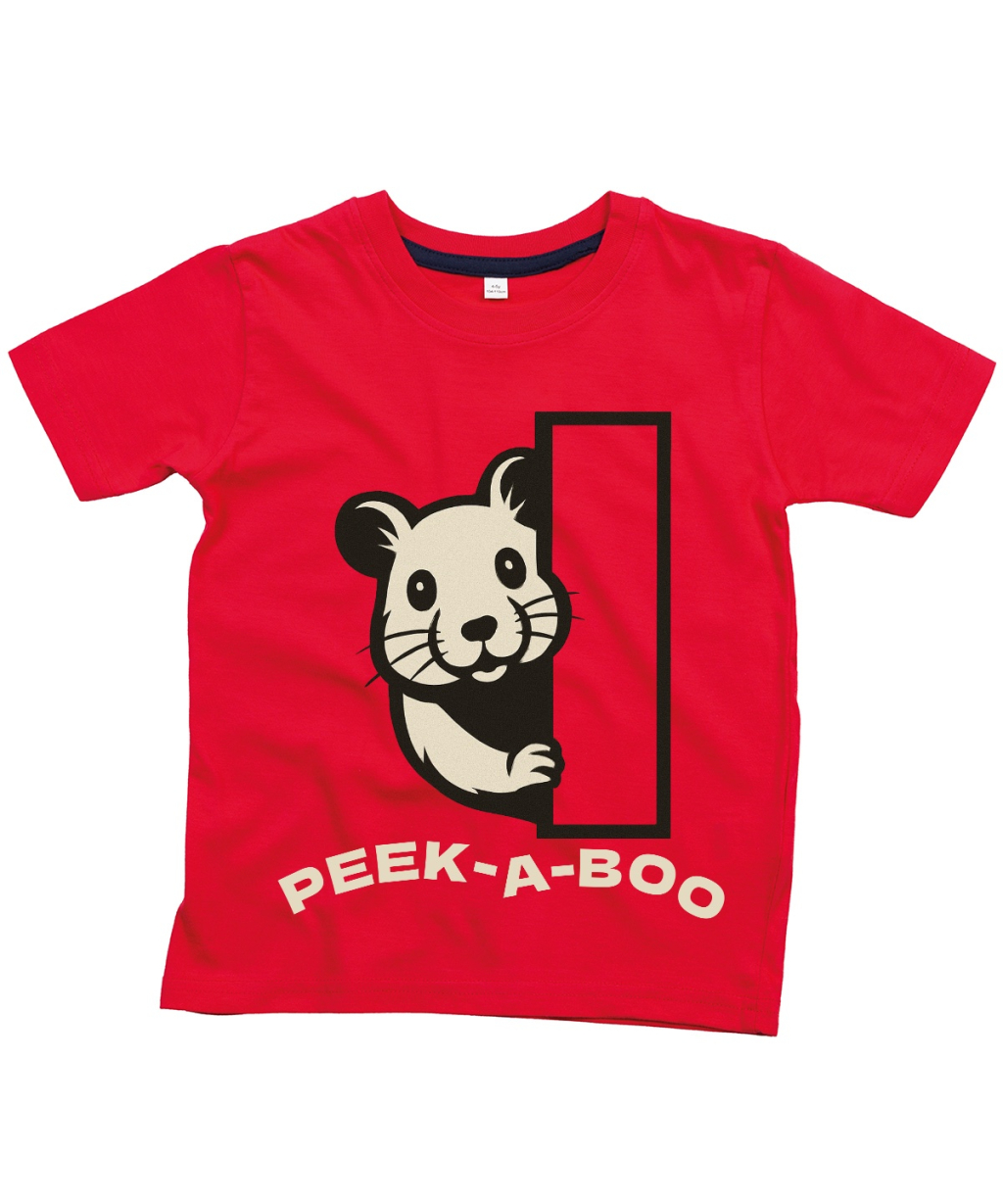 Kids Babybugz T-shirt Hamster-peek-a-boo Red 10/11y