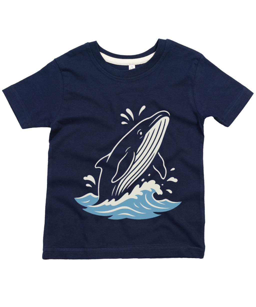 Kids Babybugz T-shirt Whale Splash Navy 6/7y